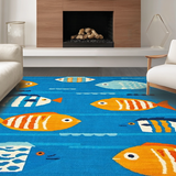 Ultra Soft Area Rug, Non Slip, Stain Resistant, Washable Area Rugs for Living Room, Bedroom, Vibrant Coastal Animal Design(Blue)