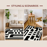 Ultra Soft Area Rug, Non Slip, Stain Resistant, Washable Area Rugs for Living Room, Bedroom, Rustic Off-White Twisted Graphics(Black)