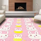 Ultra Soft Area Rug, Non Slip, Stain Resistant, Washable Area Rugs for Living Room, Bedroom, Charming Pastel Bunny Motif(Pink)