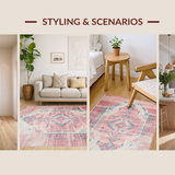 Ultra Soft Area Rug, Non Slip, Stain Resistant, Washable Area Rugs for Living Room, Bedroom, Tribal Floral Pink Aesthetic(Pink)
