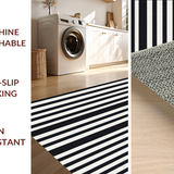 Ultra Soft Area Rug, Non Slip, Stain Resistant, Washable Area Rugs for Living Room, Bedroom, Stylish Black and White Stripe Area Rug with Classic Retro Lattice Motif(Black)