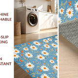 Ultra Soft Area Rug, Non Slip, Stain Resistant, Washable Area Rugs for Living Room, Bedroom, Charming Floral Motif in Pastel(Blue)