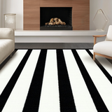 Ultra Soft Area Rug, Non Slip, Stain Resistant, Washable Area Rugs for Living Room, Bedroom, Warm Layered Striped Farmhouse Look(Black)