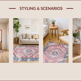 Ultra Soft Area Rug, Non Slip, Stain Resistant, Washable Area Rugs for Living Room, Bedroom, Elegant Distressed Geometric Motif(Pink)