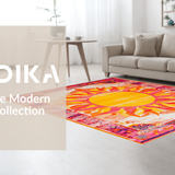 Ultra Soft Area Rug, Non Slip, Stain Resistant, Washable Area Rugs for Living Room, Bedroom, Joyful Bright Orange Patterned Accent(Orange)