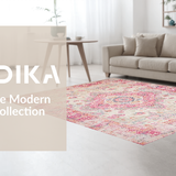 Ultra Soft Area Rug, Non Slip, Stain Resistant, Washable Area Rugs for Living Room, Bedroom, Trendy Abstract Round Composition(Pink)