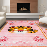 Ultra Soft Area Rug, Non Slip, Stain Resistant, Washable Area Rugs for Living Room, Bedroom, Cheerful Rustic Tiger Charm(Pink)