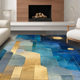 Ultra Soft Area Rug, Non Slip, Stain Resistant, Washable Area Rugs for Living Room, Bedroom, Celestial Fade Rug with Blue Gold Gradients and Polygonal Forms(Blue)