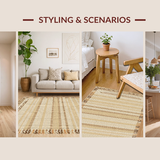 Ultra Soft Area Rug, Non Slip, Stain Resistant, Washable Area Rugs for Living Room, Bedroom, Sophisticated Scalloped Detail Accent(Beige)