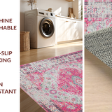 Ultra Soft Area Rug, Non Slip, Stain Resistant, Washable Area Rugs for Living Room, Bedroom, Rustic Subtle Floral Aesthetic(Pink)