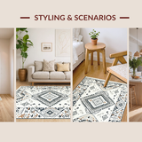 Ultra Soft Area Rug, Non Slip, Stain Resistant, Washable Area Rugs for Living Room, Bedroom, Trendy Subtle Medallion Arrangement(White)