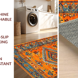Ultra Soft Area Rug, Non Slip, Stain Resistant, Washable Area Rugs for Living Room, Bedroom, Trendy Bright Floral Geometry(Orange)