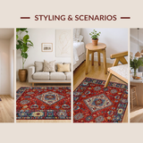 Ultra Soft Area Rug, Non Slip, Stain Resistant, Washable Area Rugs for Living Room, Bedroom, Vibrant Ethnic Braided Texture(Red)