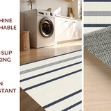 Ultra Soft Area Rug, Non Slip, Stain Resistant, Washable Area Rugs for Living Room, Bedroom, Contemporary Cream Navy Stripe Aesthetic(Ivory)