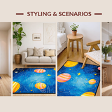 Ultra Soft Area Rug, Non Slip, Stain Resistant, Washable Area Rugs for Living Room, Bedroom, Funky Outer Space Adventure Design(Blue)