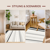 Ultra Soft Area Rug, Non Slip, Stain Resistant, Washable Area Rugs for Living Room, Bedroom, Monochrome Linear Weave Rug With Bold Stripes And Contrasting Bands Design(Black)