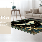 Ultra Soft Area Rug, Non Slip, Stain Resistant, Washable Area Rugs for Living Room, Bedroom, Mystical Celestial Floral Motif(Black)