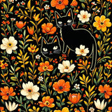 Elegant Cat and Floral Fusion(Black)
