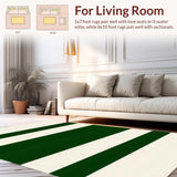 Contemporary Striped Beige Dark Green Area(Green)