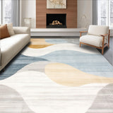 Abstract Contemporary with Layered Beige and Blue Geometric Waves(Beige)