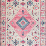 Ultra Soft Area Rug, Non Slip, Stain Resistant, Washable Area Rugs for Living Room, Bedroom, Elegant Vintage Tiled Composition(Pink)
