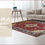 Ultra Soft Area Rug, Non Slip, Stain Resistant, Washable Area Rugs for Living Room, Bedroom, Cozy Cream and Red Tiled Motif(Red)