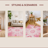 Ultra Soft Area Rug, Non Slip, Stain Resistant, Washable Area Rugs for Living Room, Bedroom, Chic Pastel Floral Elegance(Pink)