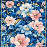 Ultra Soft Area Rug, Non Slip, Stain Resistant, Washable Area Rugs for Living Room, Bedroom, Luxurious Gold Accented Floral Style(Blue)