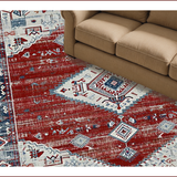 Ultra Soft Area Rug, Non Slip, Stain Resistant, Washable Area Rugs for Living Room, Bedroom, Contemporary Distressed Geometric Charm(Red)