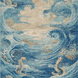 Ultra Soft Area Rug, Non Slip, Stain Resistant, Washable Area Rugs for Living Room, Bedroom, Coastal Seahorse Themed Plush Accent Carpet with Soft Textured Waves Design(Blue)