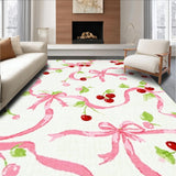 Ultra Soft Area Rug, Non Slip, Stain Resistant, Washable Area Rugs for Living Room, Bedroom, Girly Cherry Ribbon Bowknot Delight Carpet(White)