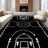 Vintage Basketball Play Diagram Rug with Chalkboard Style Court Sketch(White)