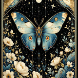 Ultra Soft Area Rug, Non Slip, Stain Resistant, Washable Area Rugs for Living Room, Bedroom, Retro Black Luna Moth Design(Blue)