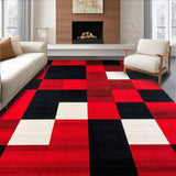Ultra Soft Area Rug, Non Slip, Stain Resistant, Washable Area Rugs for Living Room, Bedroom, Bold Red and Black Checkerboard Motif(Red)
