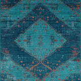 Ultra Soft Area Rug, Non Slip, Stain Resistant, Washable Area Rugs for Living Room, Bedroom, Rustic Distressed Medallion Design(Blue)