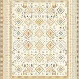 Ultra Soft Area Rug, Non Slip, Stain Resistant, Washable Area Rugs for Living Room, Bedroom, Tan Geometric Border Area Rug with Modern Boho Patterned Design for Home Decor(Ivory)