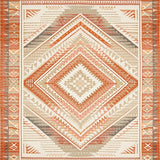 Ultra Soft Area Rug, Non Slip, Stain Resistant, Washable Area Rugs for Living Room, Bedroom, Geometric Diamond Stripe Earthy Beige Rich Terracotta(Orange)