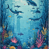 Ultra Soft Area Rug, Non Slip, Stain Resistant, Washable Area Rugs for Living Room, Bedroom, Dolphin and Shark Cartoon Rug(Blue)