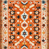 Ultra Soft Area Rug, Non Slip, Stain Resistant, Washable Area Rugs for Living Room, Bedroom, Rustic Vibrant Floral Motif(Orange)