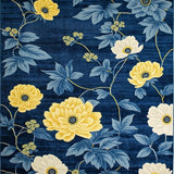 Ultra Soft Area Rug, Non Slip, Stain Resistant, Washable Area Rugs for Living Room, Bedroom, Chrysanthemum Floral Elegance(Blue)