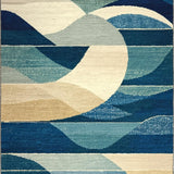 Ultra Soft Area Rug, Non Slip, Stain Resistant, Washable Area Rugs for Living Room, Bedroom, Coastal Surfboard Rug with Nautical Waves and Character Silhouettes(Blue)