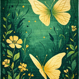 Ultra Soft Area Rug, Non Slip, Stain Resistant, Washable Area Rugs for Living Room, Bedroom, Elegant Butterfly Leaf Composition(Green)