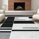 Ultra Soft Area Rug, Non Slip, Stain Resistant, Washable Area Rugs for Living Room, Bedroom, Washable Door Rug: Modern Linear Pattern Floor Decor(Black)