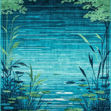 Ultra Soft Area Rug, Non Slip, Stain Resistant, Washable Area Rugs for Living Room, Bedroom, Serene Nature-Inspired Motif(Blue)