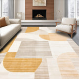 Modern Abstract Area Beige Camel Geometric Design(Beige)