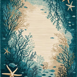 Ultra Soft Area Rug, Non Slip, Stain Resistant, Washable Area Rugs for Living Room, Bedroom, Coastal Starfish Beige Dark Turquoise Ocean Life Accent(Blue)