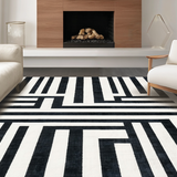 Ultra Soft Area Rug, Non Slip, Stain Resistant, Washable Area Rugs for Living Room, Bedroom, Boho-Inspired Contrast Stripe Rug With Handcrafted Appearance(Black)