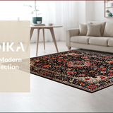Ultra Soft Area Rug, Non Slip, Stain Resistant, Washable Area Rugs for Living Room, Bedroom, Stylish Monochrome Botanical Motif(Black)