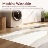 Ultra Soft Area Rug, Non Slip, Stain Resistant, Washable Area Rugs for Living Room, Bedroom, Half Circle Area Modern Minimalist Curved Line Non Skid(Beige)