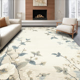 Ultra Soft Area Rug, Non Slip, Stain Resistant, Washable Area Rugs for Living Room, Bedroom, Patterned Floral Bath with Creamy Beige Blossoms and Powder Blue Leaves(Beige)